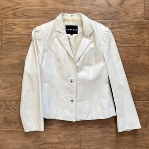 Vintage Casablanca Leather Jacket Size 13/14 White Button Up